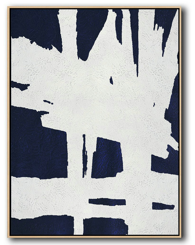 Extra Large 72" Acrylic Painting,Buy Hand Painted Navy Blue Abstract Painting Online,Large Wall Canvas